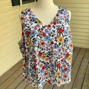 Ophelia Roe Plus Size 3X Tank Top Sleeveless Blouse White Multicolor Flowers